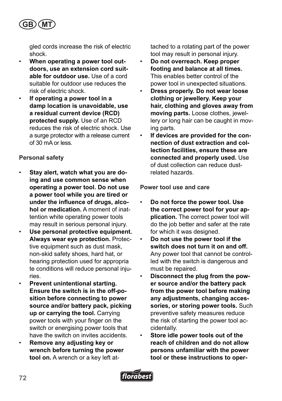 Gb mt | Florabest FKS 2200 B1 User Manual | Page 72 / 118