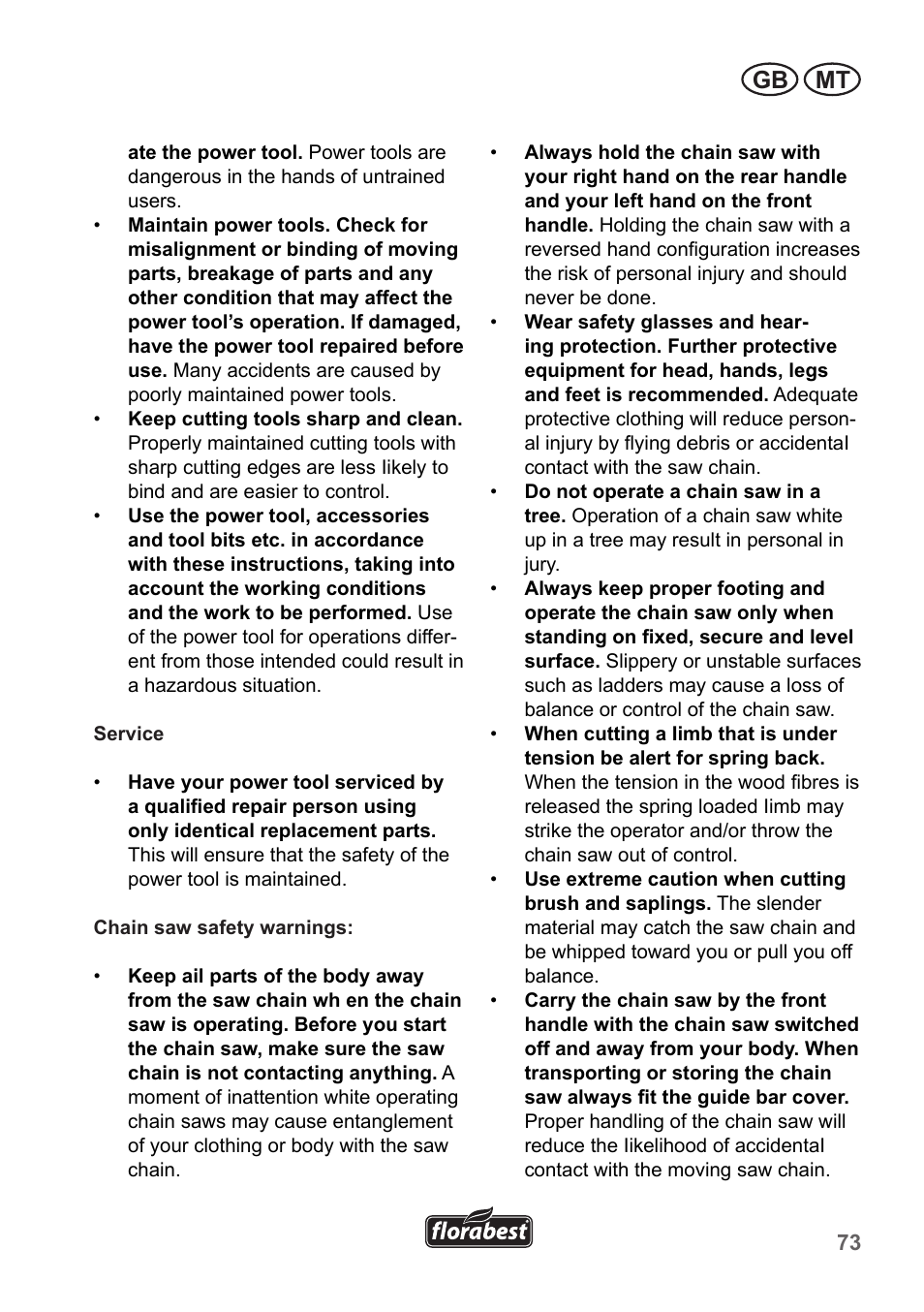 Gb mt | Florabest FKS 2200 B1 User Manual | Page 73 / 118