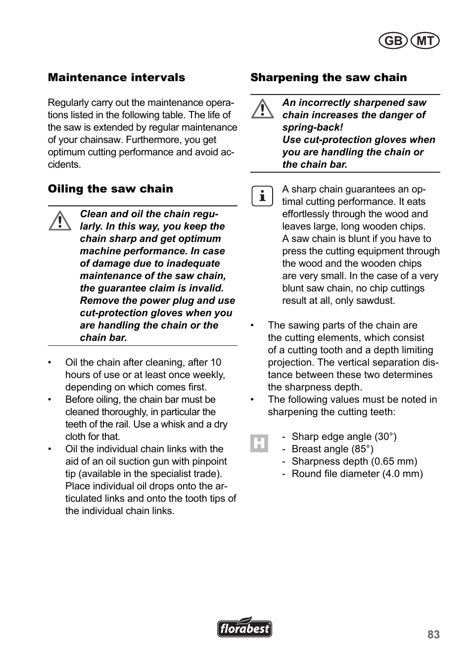 Gb mt | Florabest FKS 2200 B1 User Manual | Page 83 / 118