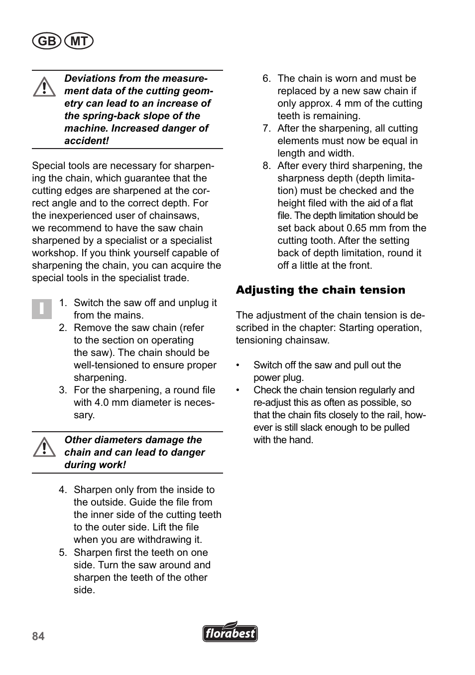Gb mt | Florabest FKS 2200 B1 User Manual | Page 84 / 118