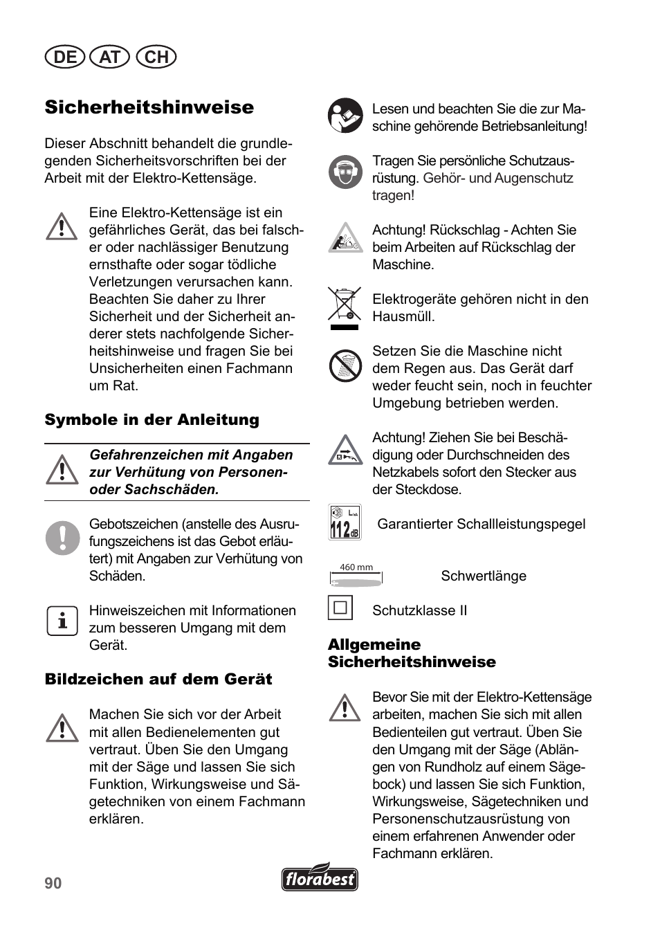 Sicherheitshinweise, De at ch | Florabest FKS 2200 B1 User Manual | Page 90 / 118