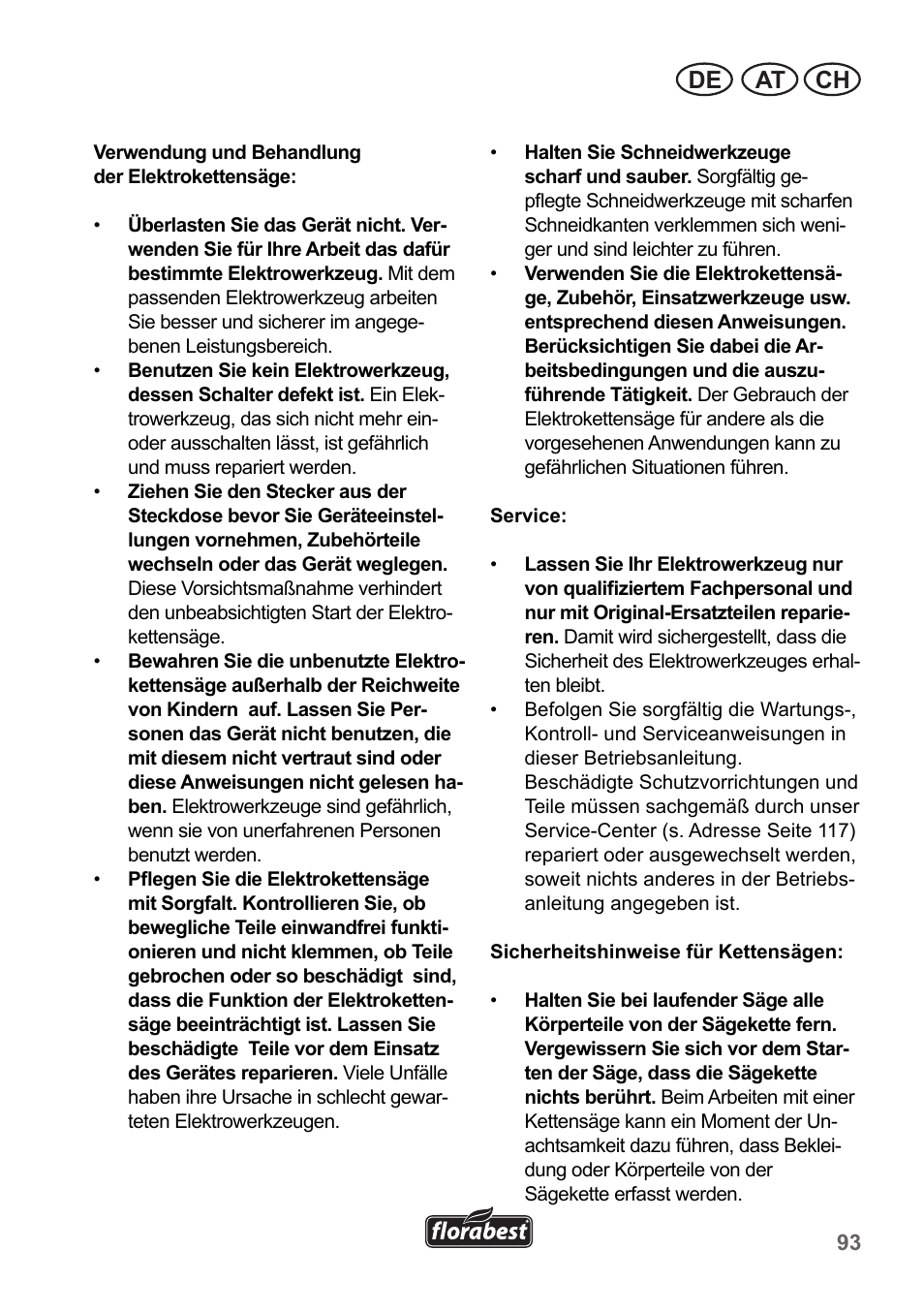 At ch de | Florabest FKS 2200 B1 User Manual | Page 93 / 118