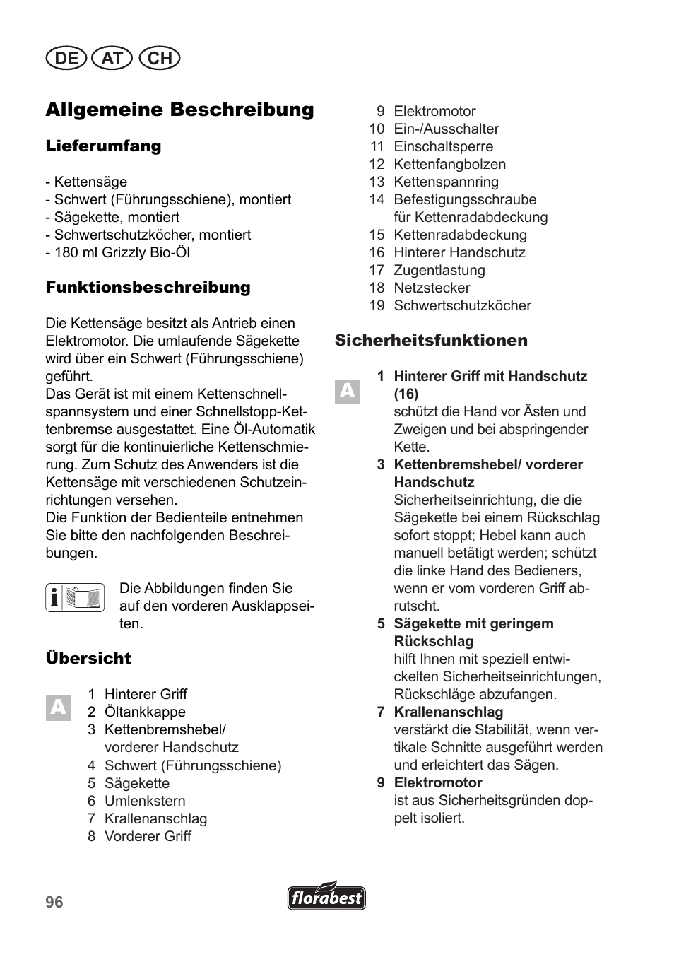 Allgemeine beschreibung, De at ch | Florabest FKS 2200 B1 User Manual | Page 96 / 118
