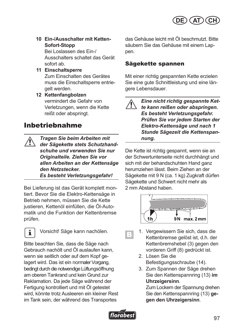 Inbetriebnahme, At ch de | Florabest FKS 2200 B1 User Manual | Page 97 / 118