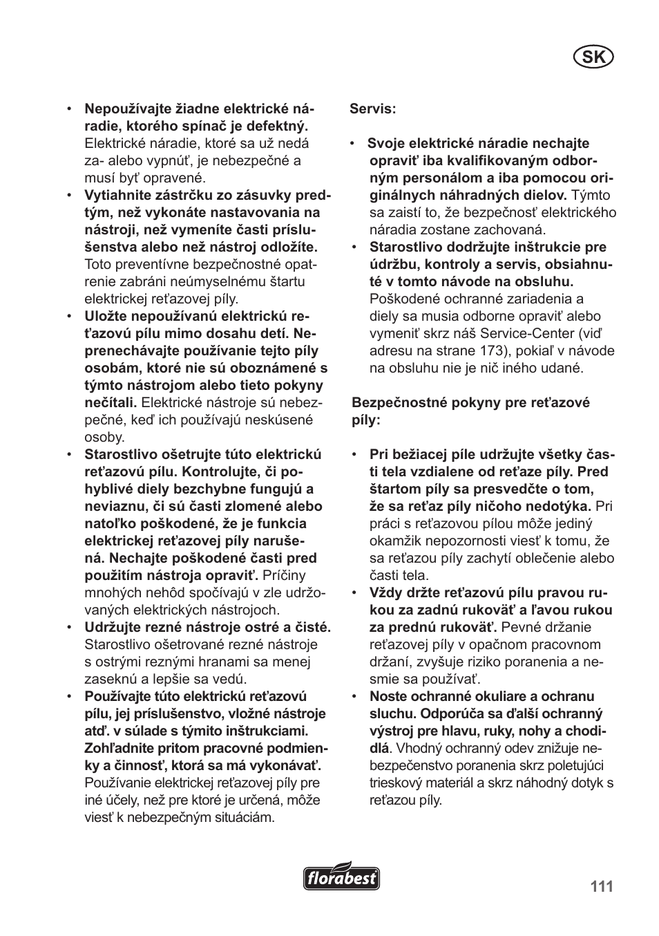 Florabest FKS 2200 B1 User Manual | Page 111 / 174