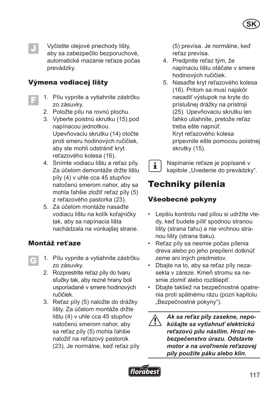 Techniky pílenia | Florabest FKS 2200 B1 User Manual | Page 117 / 174