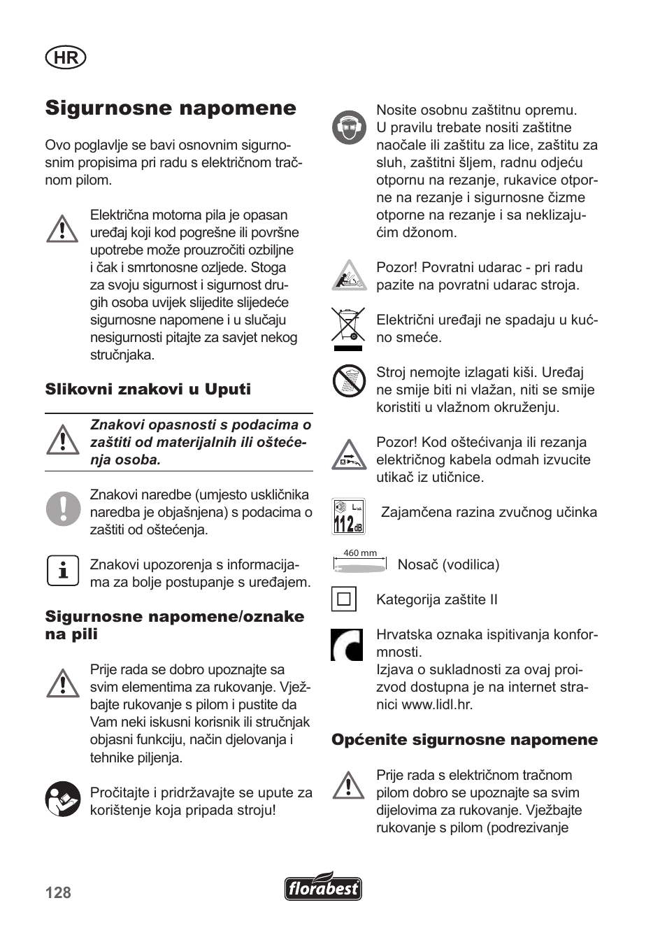 Sigurnosne napomene | Florabest FKS 2200 B1 User Manual | Page 128 / 174