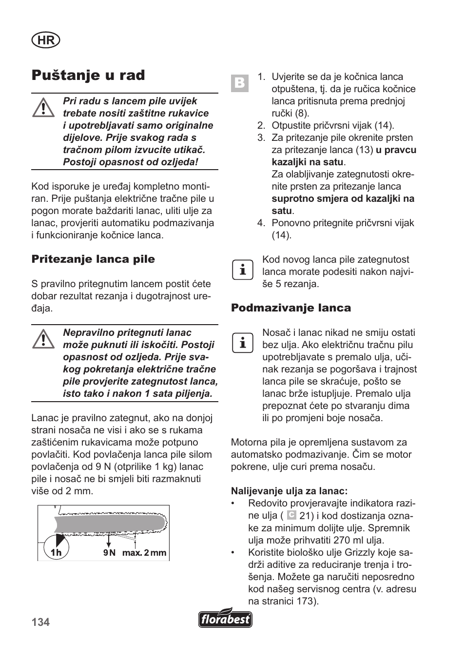 Puštanje u rad | Florabest FKS 2200 B1 User Manual | Page 134 / 174