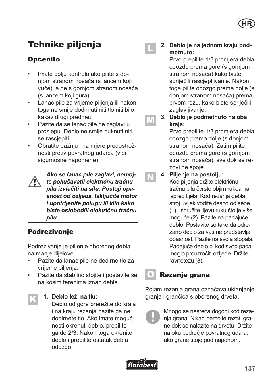 Tehnike piljenja | Florabest FKS 2200 B1 User Manual | Page 137 / 174