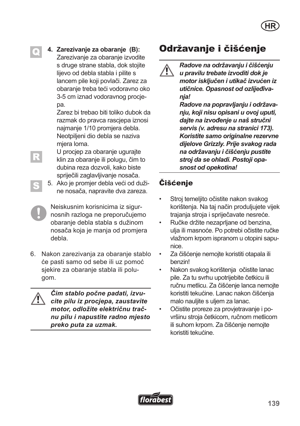 Održavanje i čišćenje | Florabest FKS 2200 B1 User Manual | Page 139 / 174