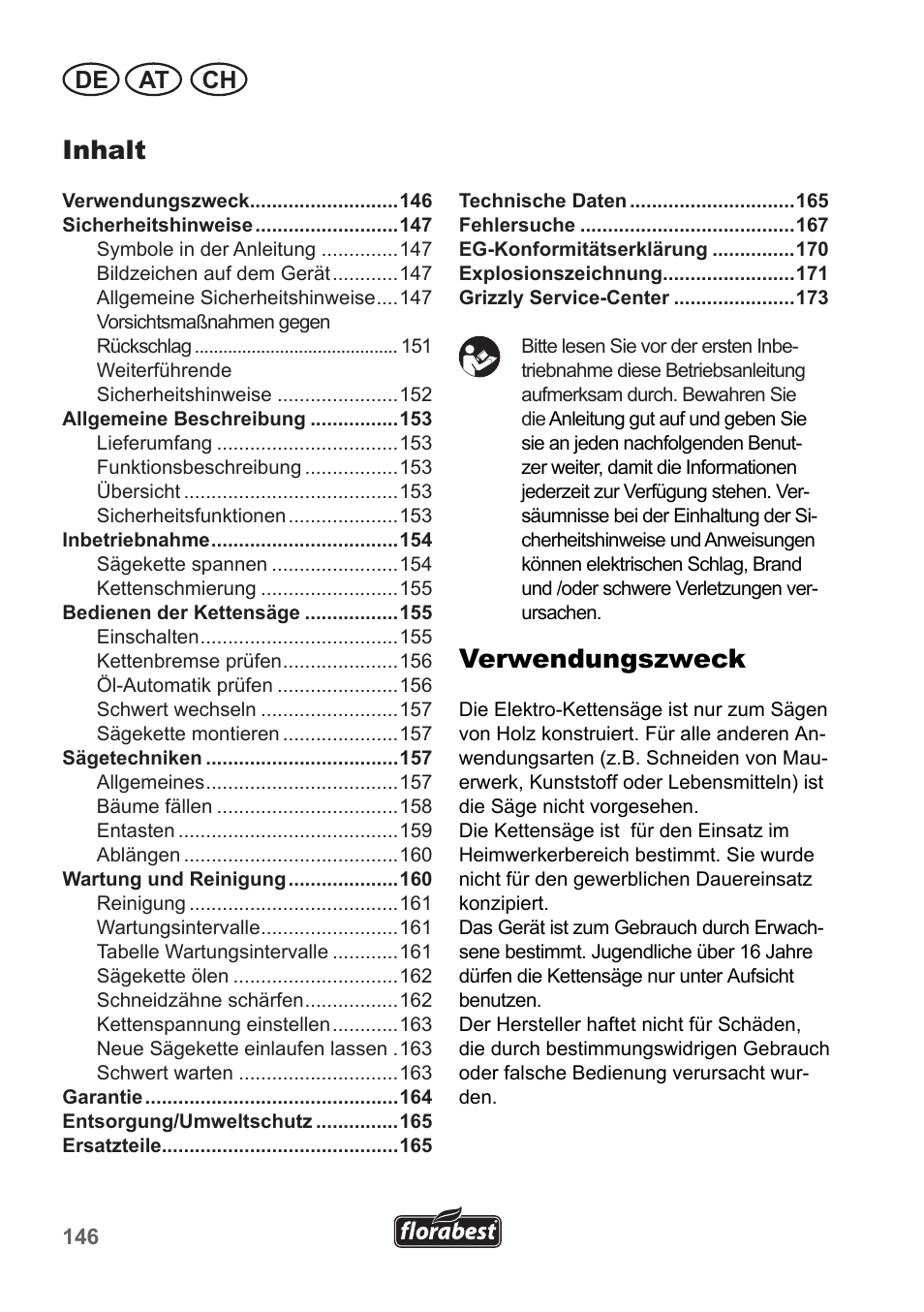 Inhalt, Verwendungszweck, De at ch | Florabest FKS 2200 B1 User Manual | Page 146 / 174