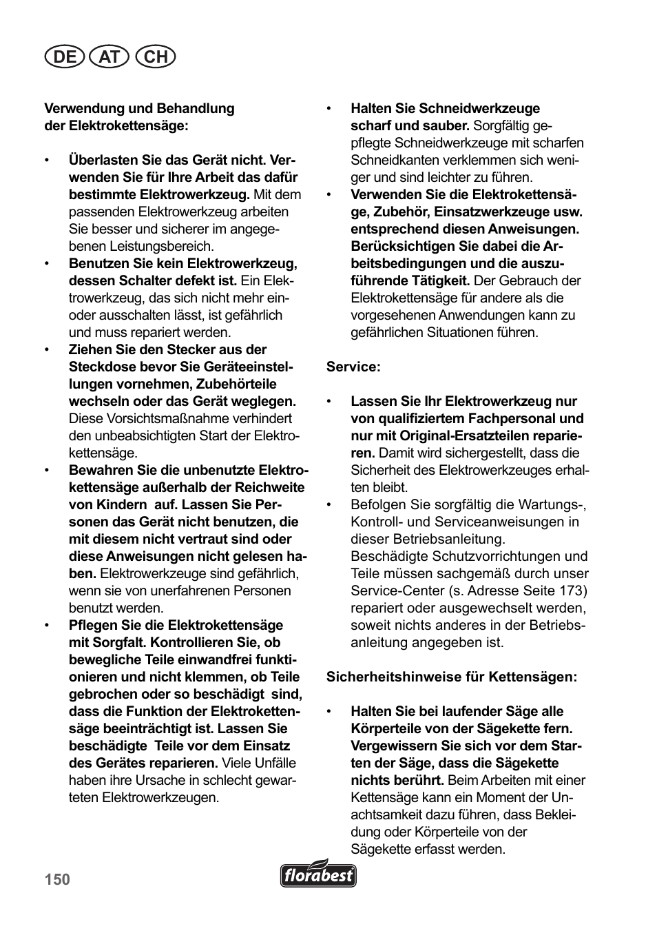 De at ch | Florabest FKS 2200 B1 User Manual | Page 150 / 174