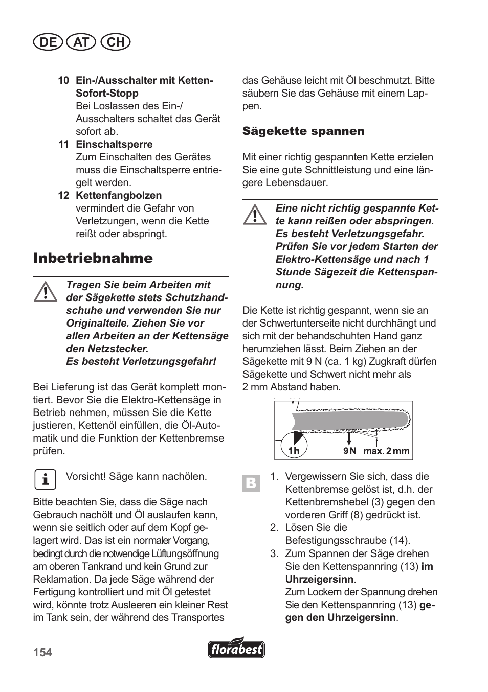 Inbetriebnahme, De at ch | Florabest FKS 2200 B1 User Manual | Page 154 / 174