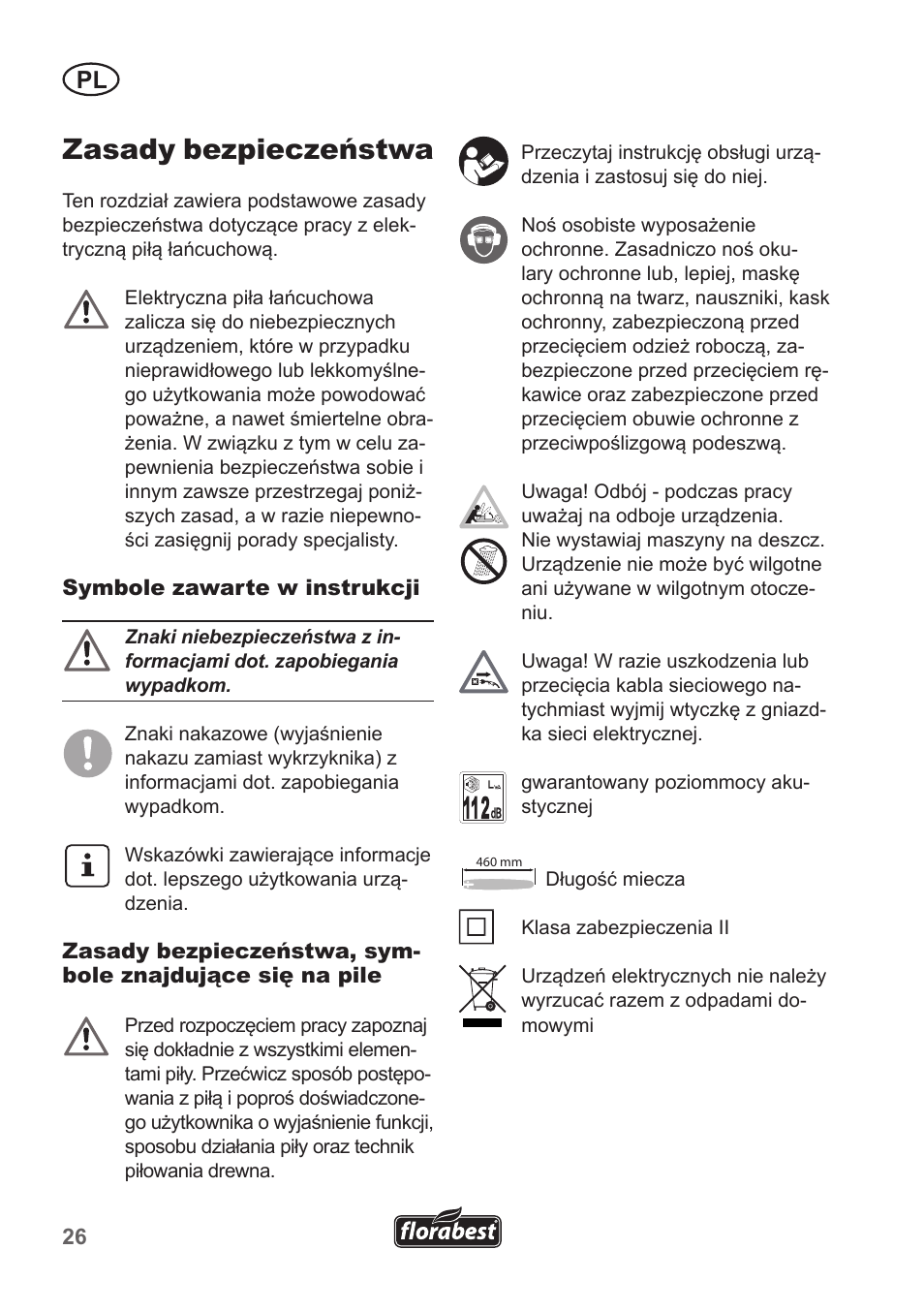 Zasady bezpieczeństwa | Florabest FKS 2200 B1 User Manual | Page 26 / 174
