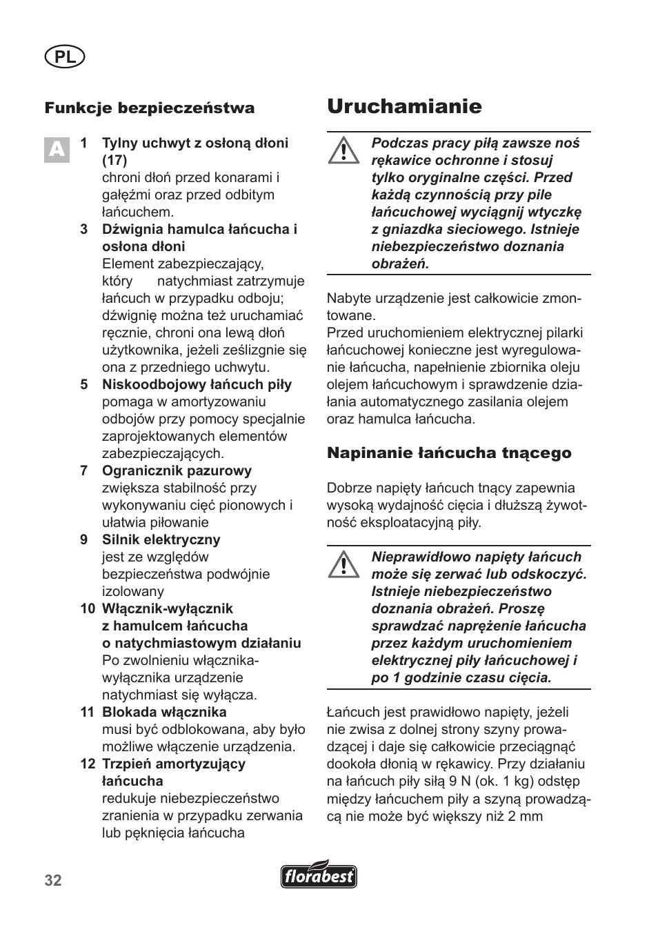Uruchamianie | Florabest FKS 2200 B1 User Manual | Page 32 / 174
