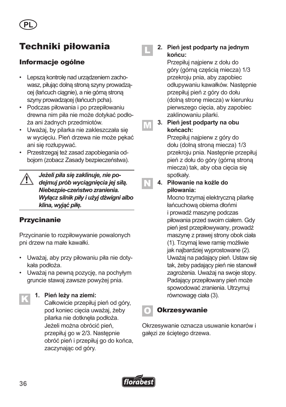 Techniki piłowania | Florabest FKS 2200 B1 User Manual | Page 36 / 174