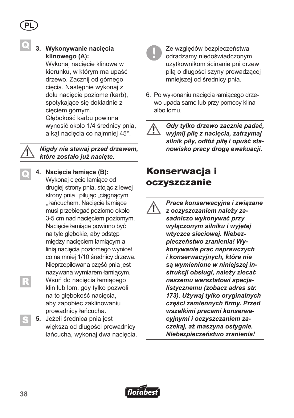 Konserwacja i oczyszczanie | Florabest FKS 2200 B1 User Manual | Page 38 / 174