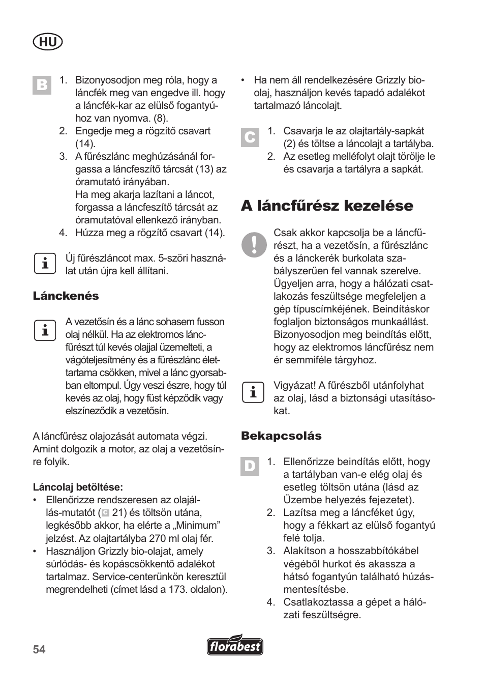 A láncfűrész kezelése | Florabest FKS 2200 B1 User Manual | Page 54 / 174