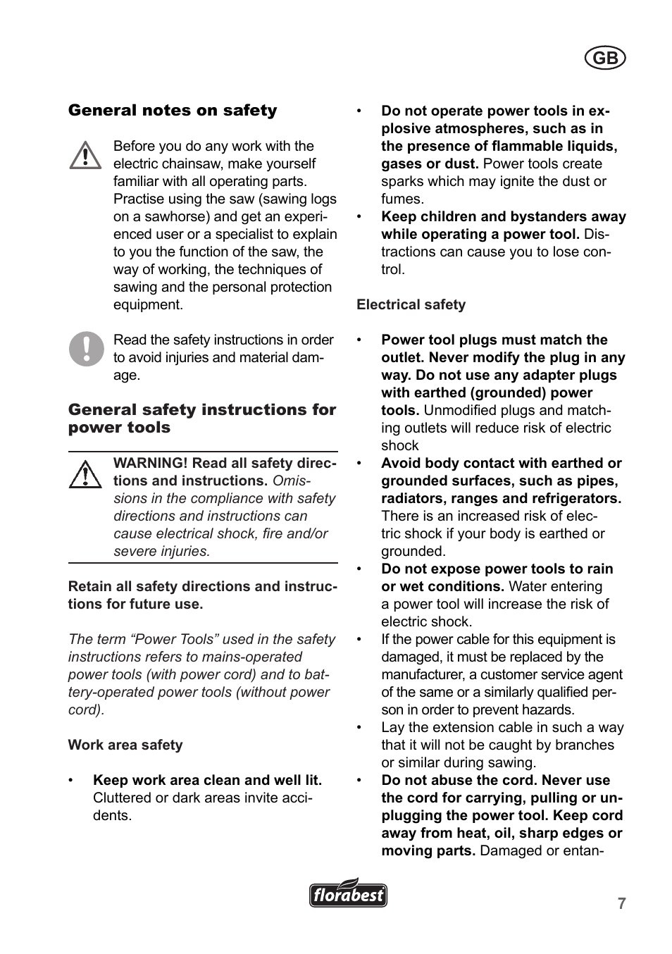 Florabest FKS 2200 B1 User Manual | Page 7 / 174