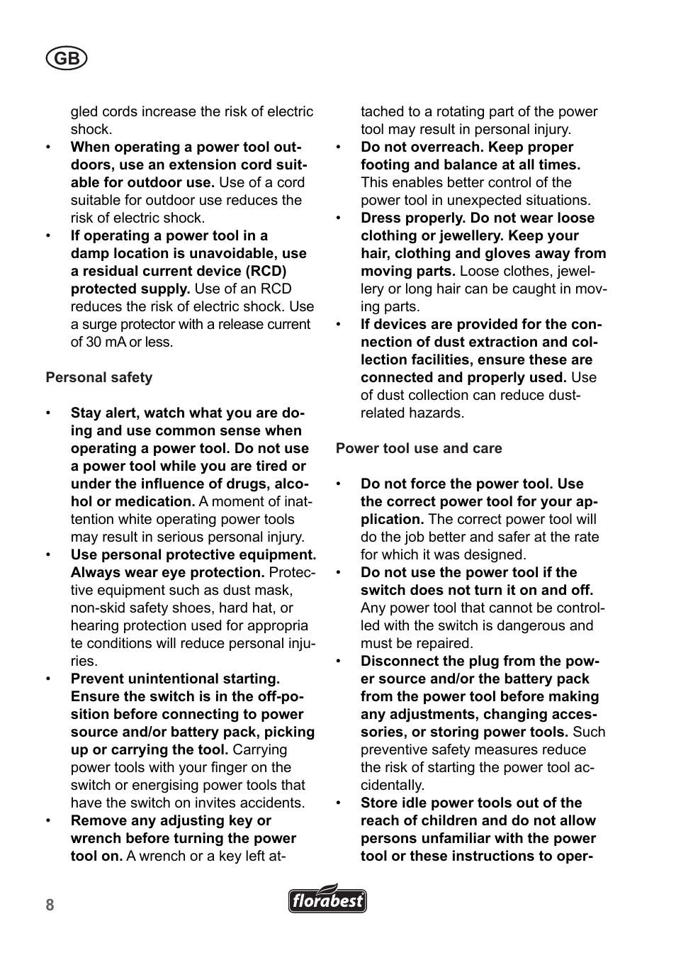 Florabest FKS 2200 B1 User Manual | Page 8 / 174