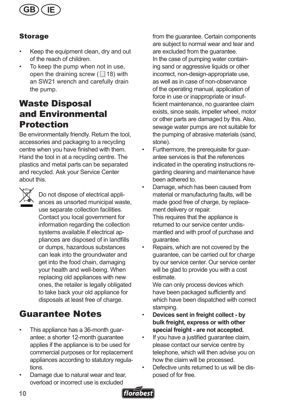 Waste disposal and environmental protection, Ie gb | Florabest FHA 1100 A1 User Manual | Page 10 / 18
