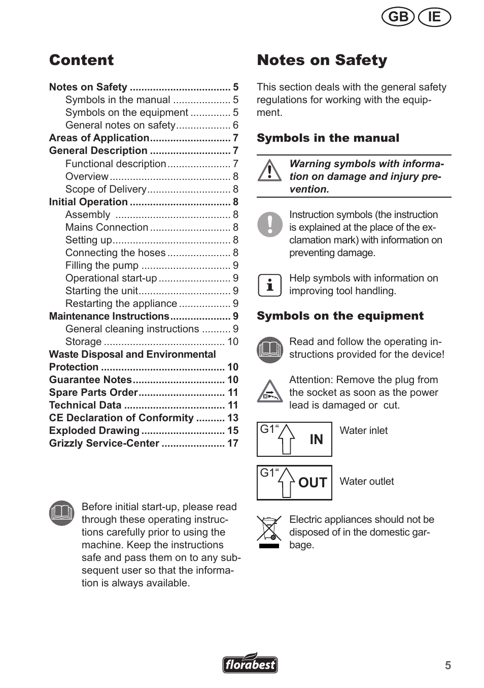 Content, Ie gb | Florabest FHA 1100 A1 User Manual | Page 5 / 18