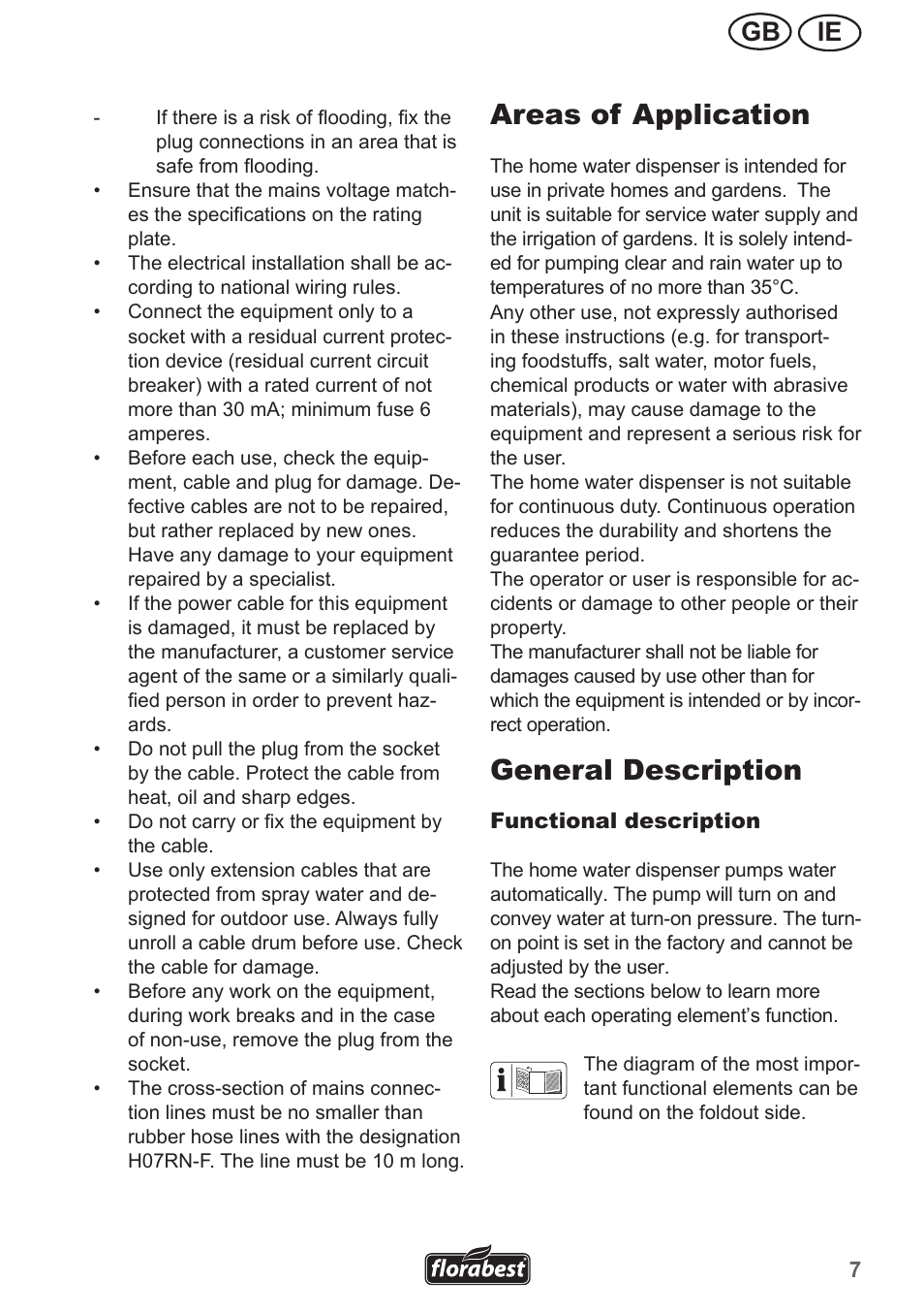 Areas of application, General description, Ie gb | Florabest FHA 1100 A1 User Manual | Page 7 / 18