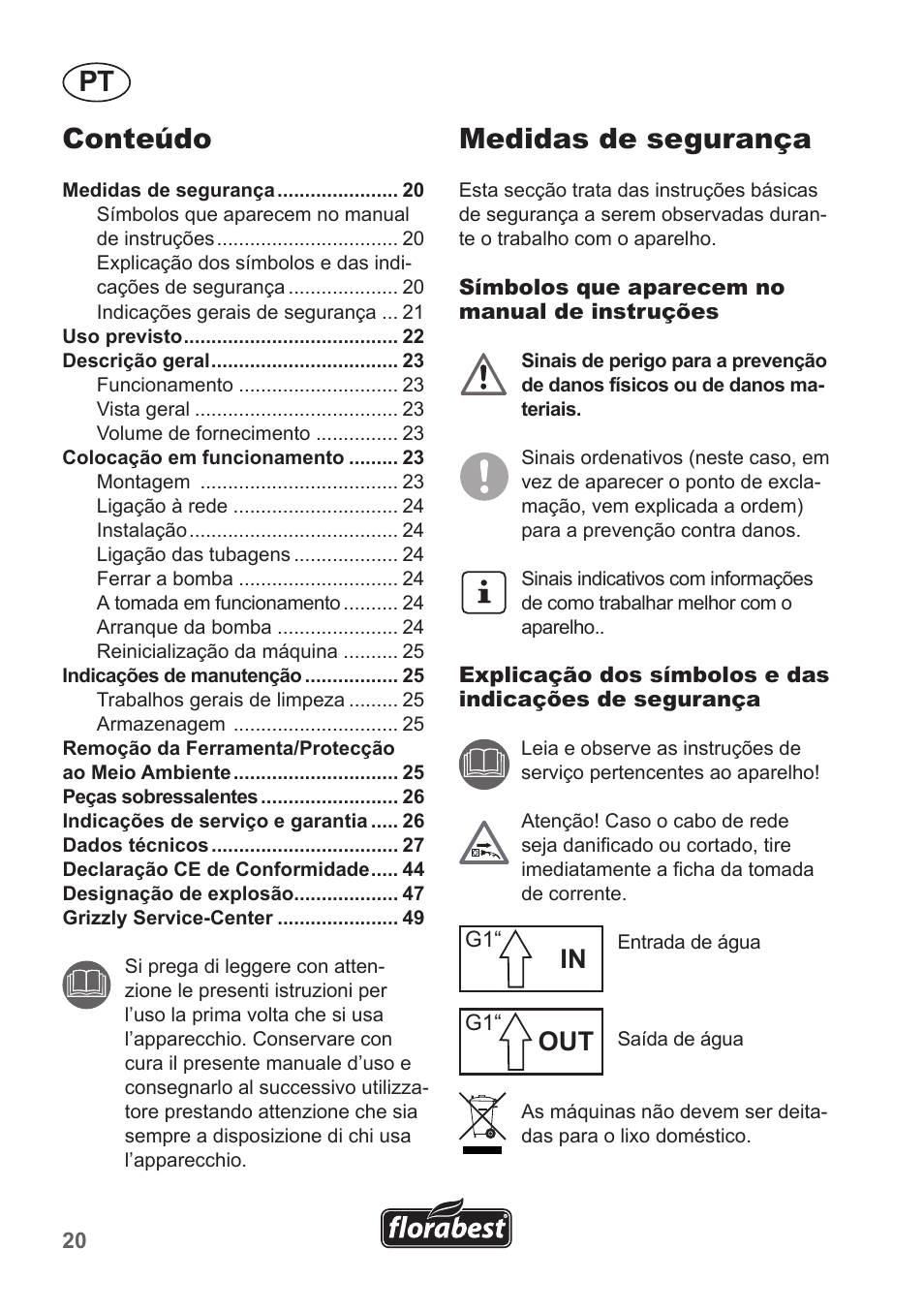 Medidas de segurança, Conteúdo | Florabest FHA 1100 A1 User Manual | Page 20 / 50