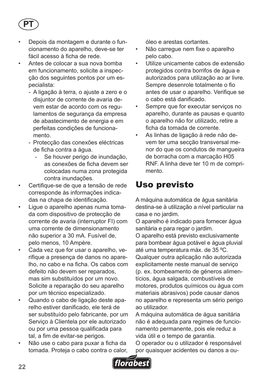 Uso previsto | Florabest FHA 1100 A1 User Manual | Page 22 / 50