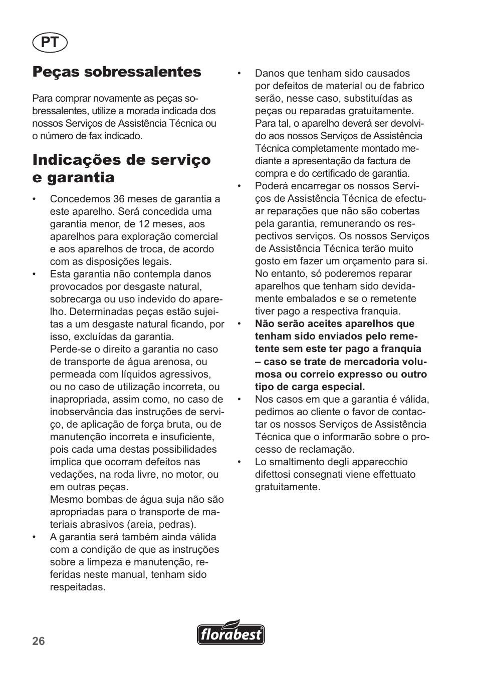 Peças sobressalentes, Indicações de serviço e garantia | Florabest FHA 1100 A1 User Manual | Page 26 / 50