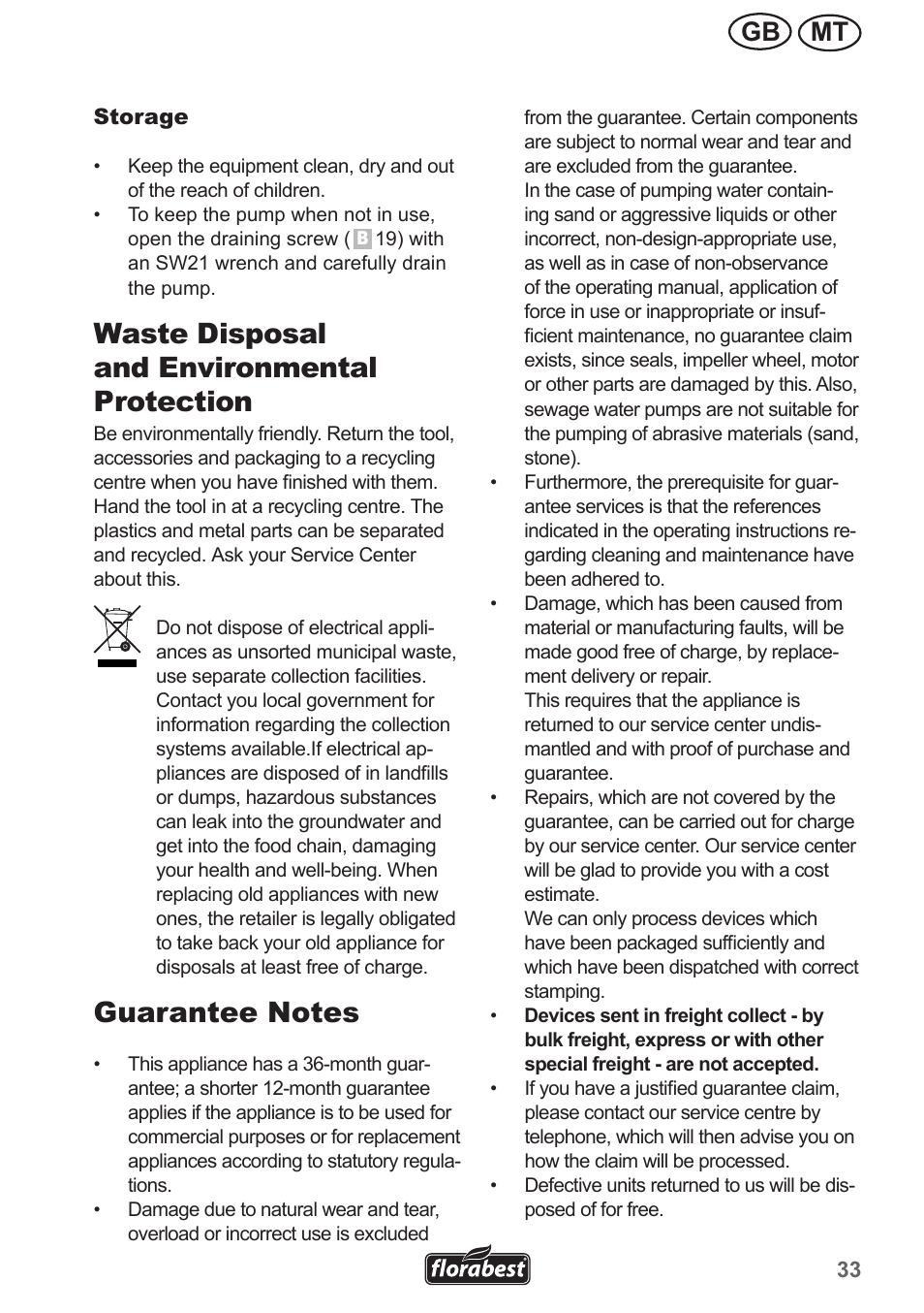 Waste disposal and environmental protection, Mt gb | Florabest FHA 1100 A1 User Manual | Page 33 / 50