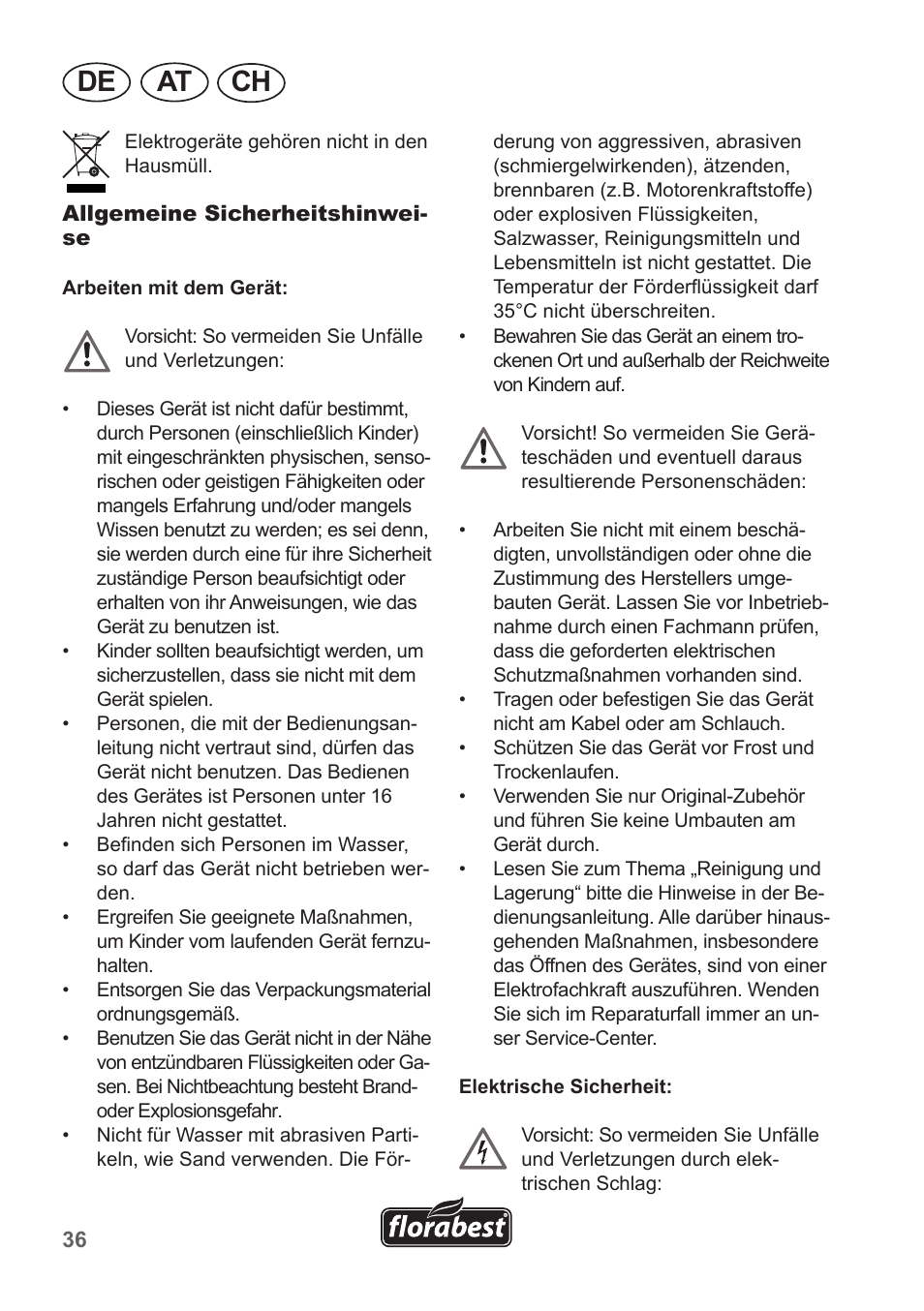 De at ch | Florabest FHA 1100 A1 User Manual | Page 36 / 50