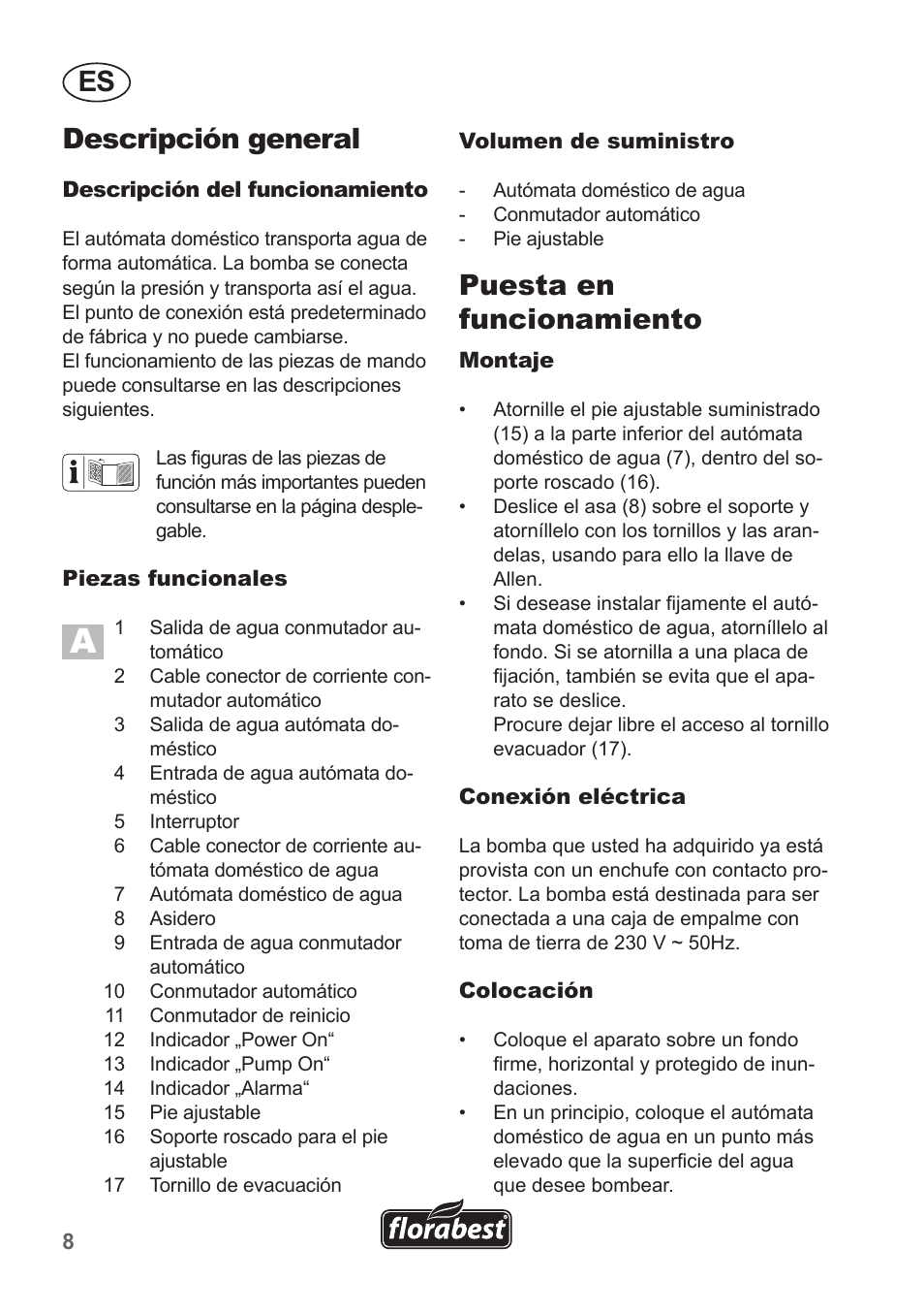 Descripción general, Puesta en funcionamiento | Florabest FHA 1100 A1 User Manual | Page 8 / 50