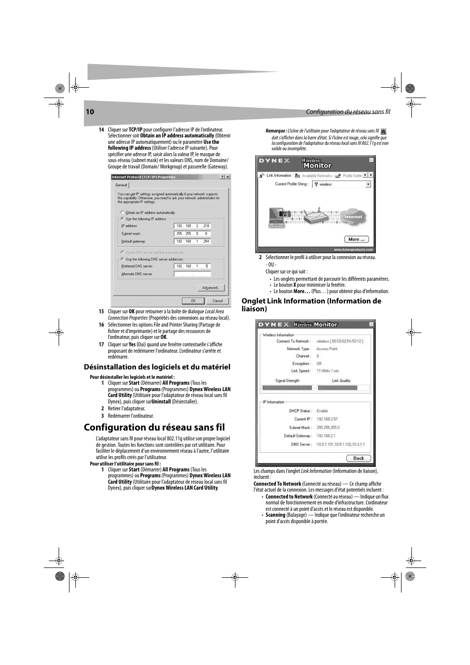 Configuration du réseau sans fil | Dynex DX-WGDTC User Manual | Page 10 / 24