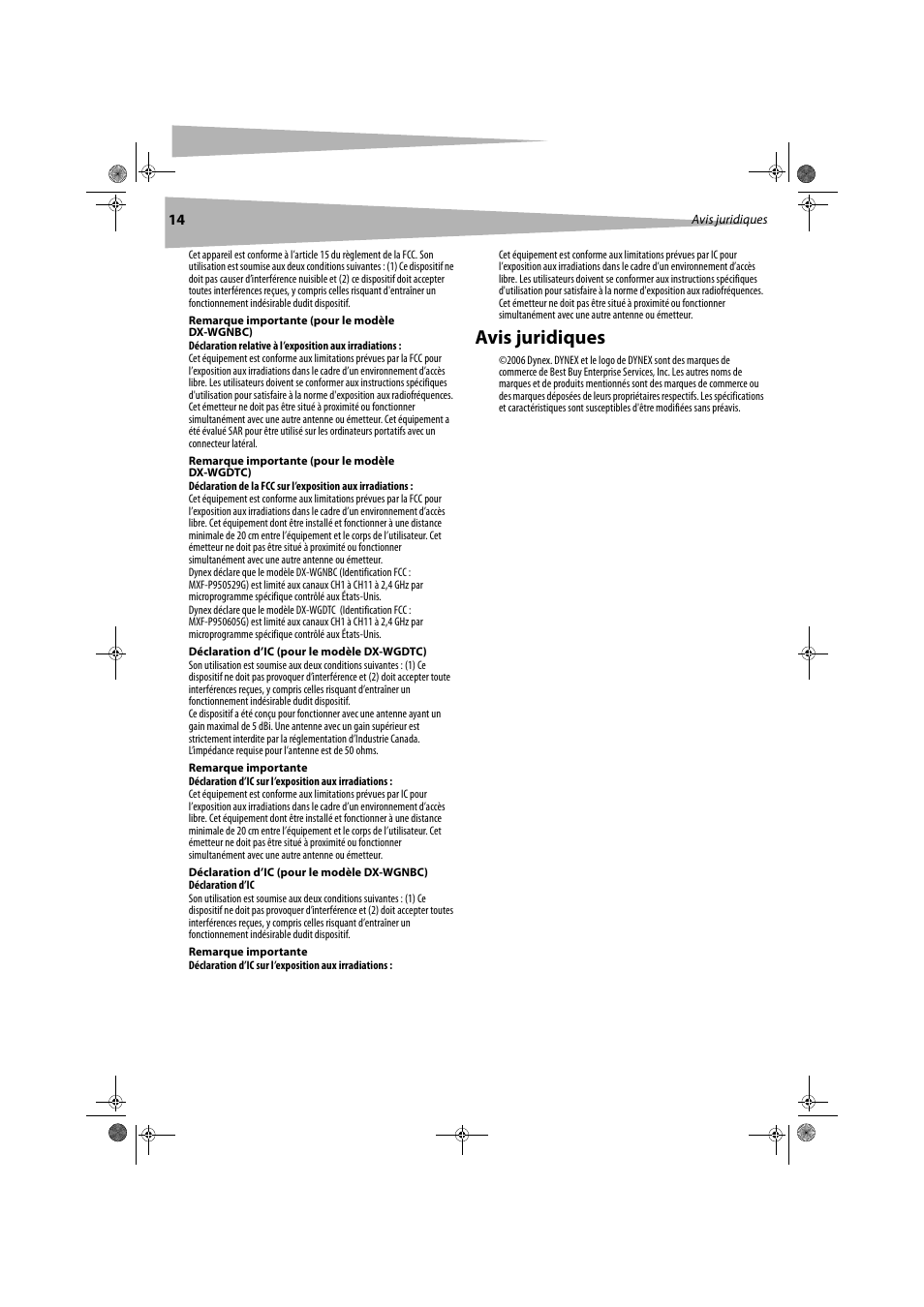 Avis juridiques | Dynex DX-WGDTC User Manual | Page 14 / 24