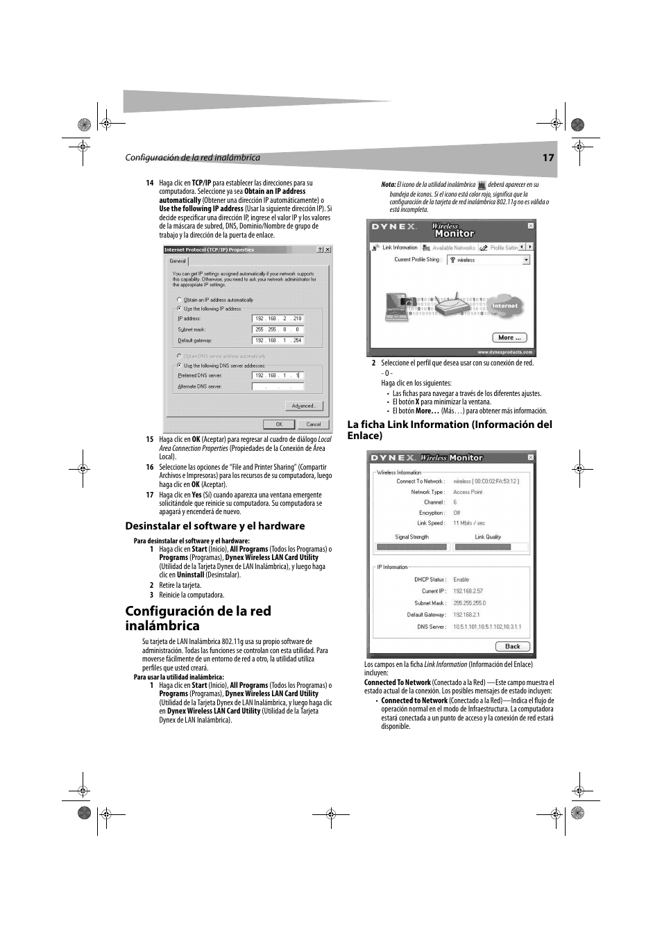 Configuración de la red inalámbrica | Dynex DX-WGDTC User Manual | Page 17 / 24