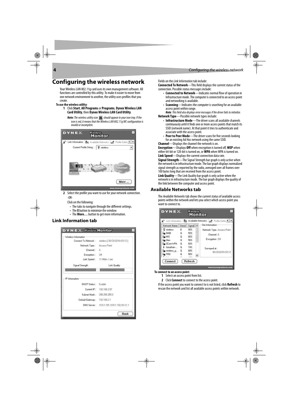 Configuring the wireless network | Dynex DX-WGDTC User Manual | Page 4 / 24