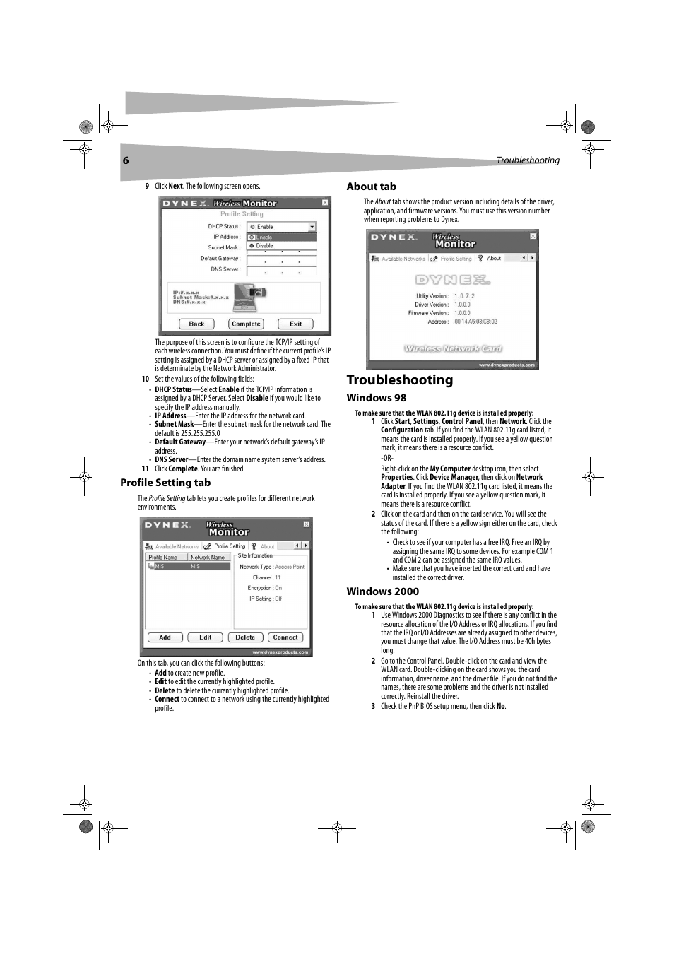Troubleshooting | Dynex DX-WGDTC User Manual | Page 6 / 24