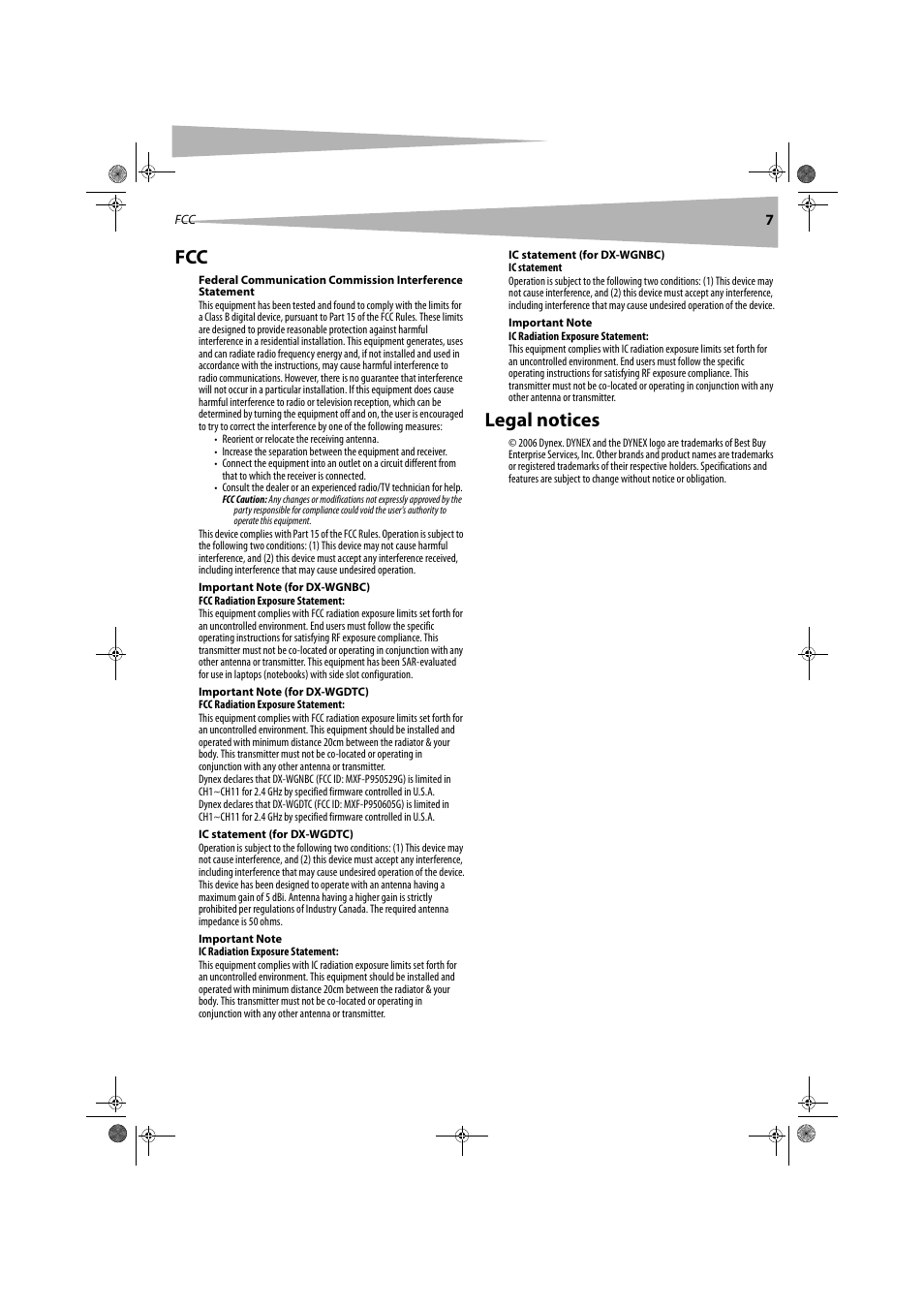 Legal notices | Dynex DX-WGDTC User Manual | Page 7 / 24