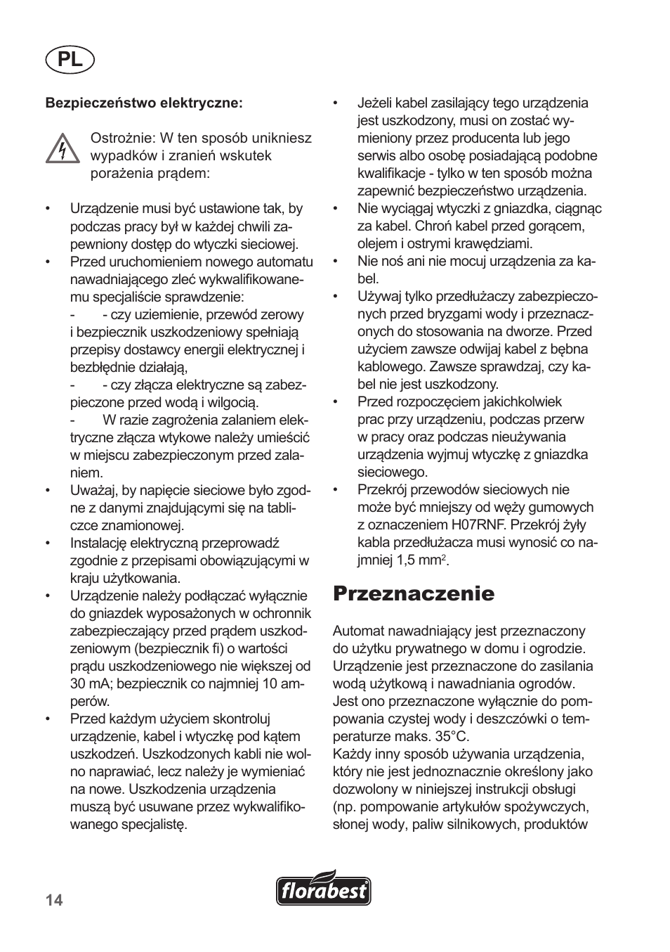 Przeznaczenie | Florabest FHA 1100 A1 User Manual | Page 14 / 66