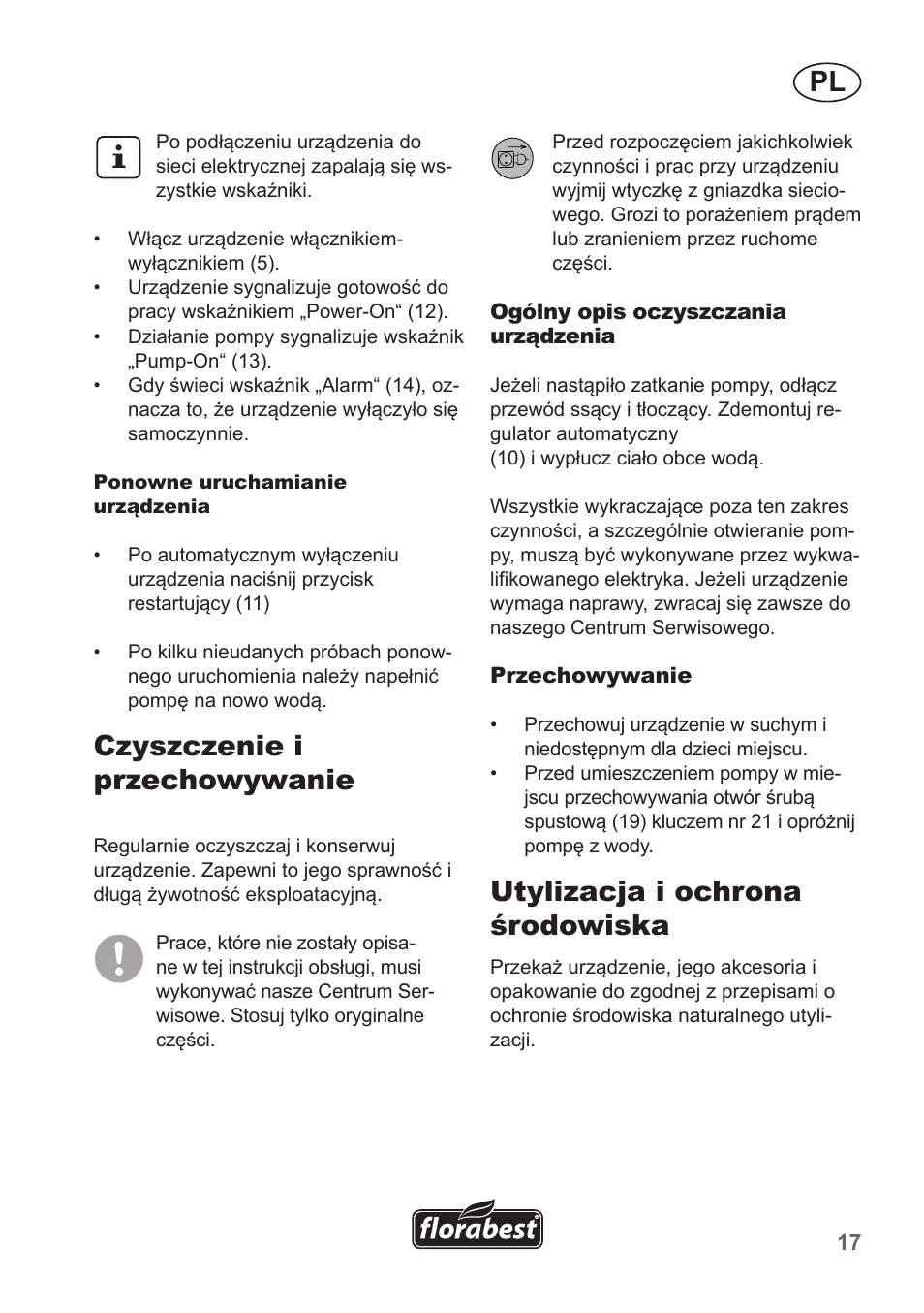 Czyszczenie i przechowywanie, Utylizacja i ochrona środowiska | Florabest FHA 1100 A1 User Manual | Page 17 / 66