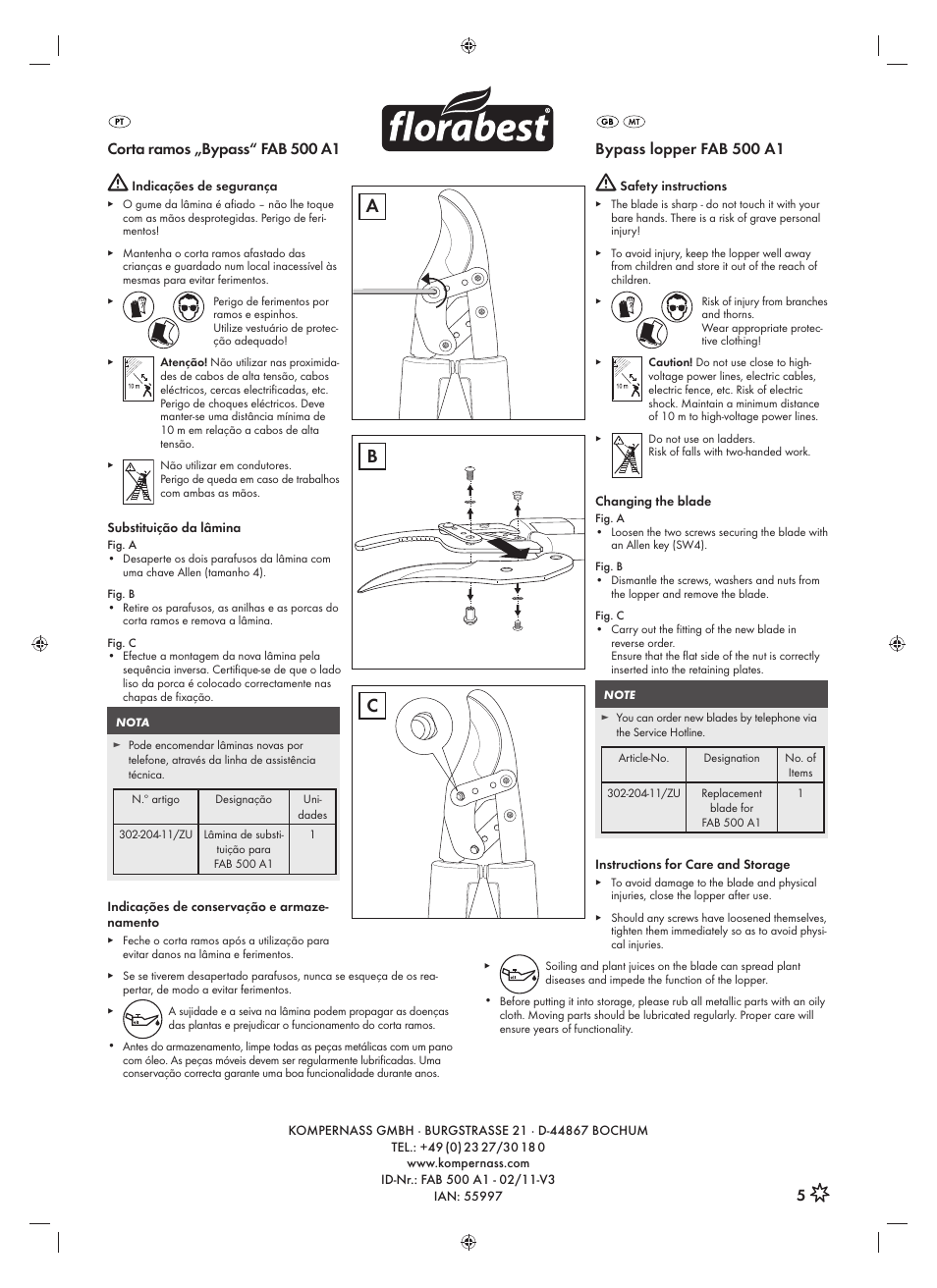 Ab c, Corta ramos „bypass“ fab 500 a1, Bypass lopper fab 500 a1 | Florabest FAB 500 A1 User Manual | Page 2 / 2