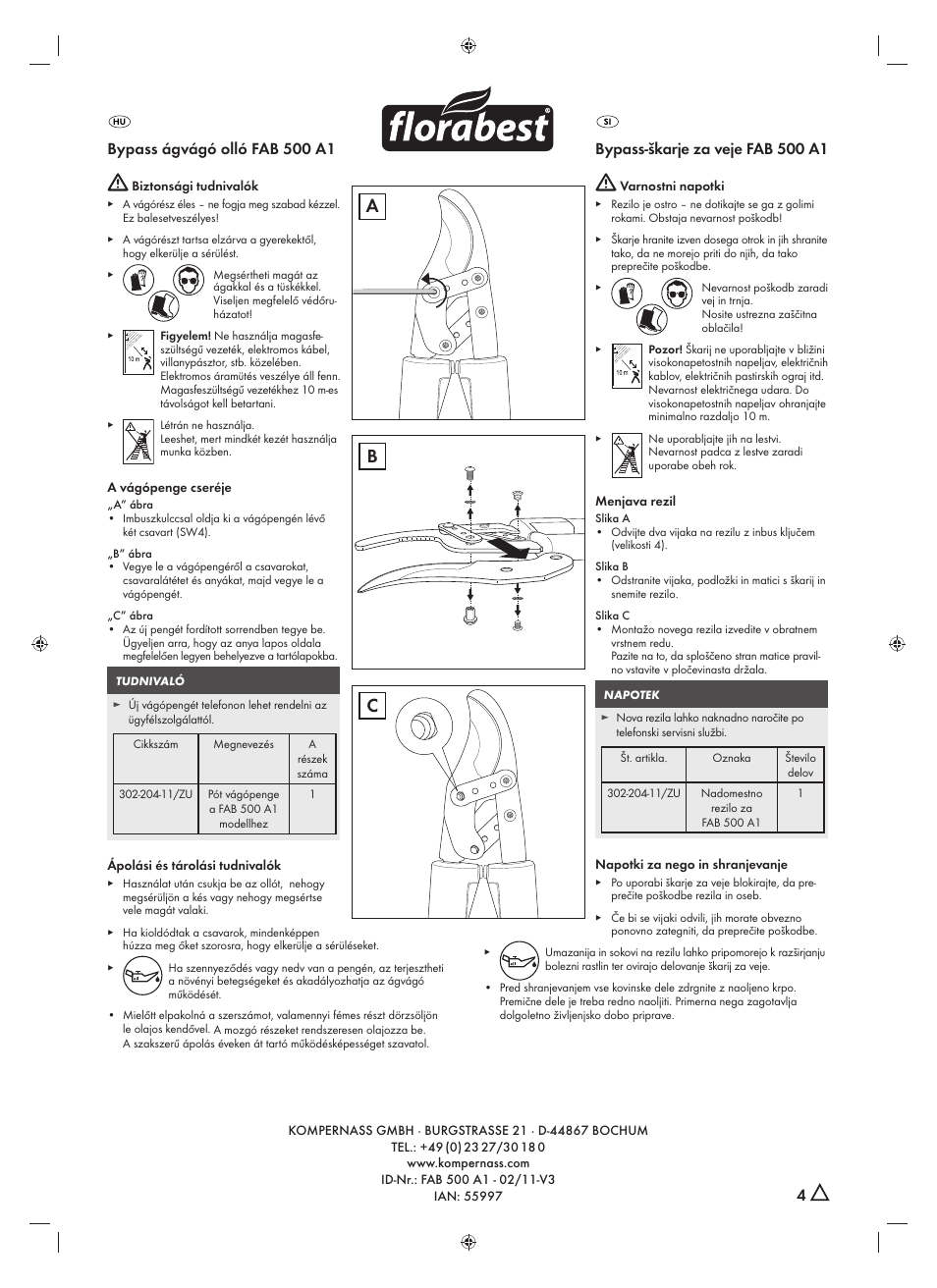 Ab c, Bypass ágvágó olló fab 500 a1, Bypass-škarje za veje fab 500 a1 | Florabest FAB 500 A1 User Manual | Page 2 / 3