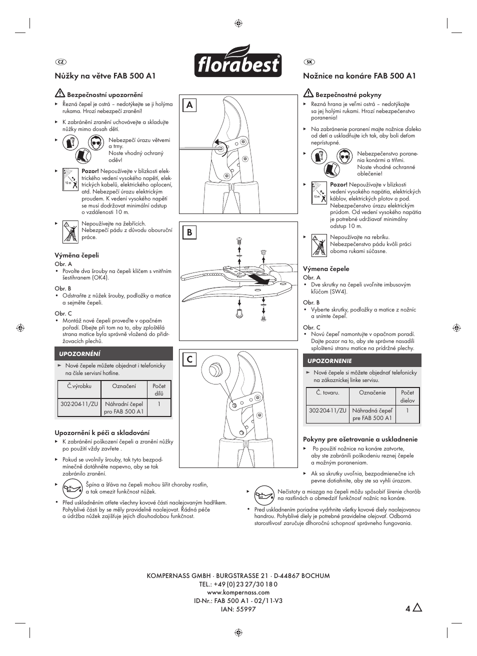 Ab c, Nůžky na větve fab 500 a1, Nožnice na konáre fab 500 a1 | Florabest FAB 500 A1 User Manual | Page 3 / 3