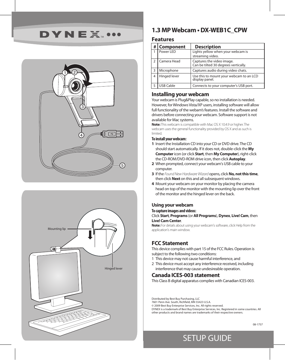 Dynex DX-WEB1C_CPW User Manual | 1 page