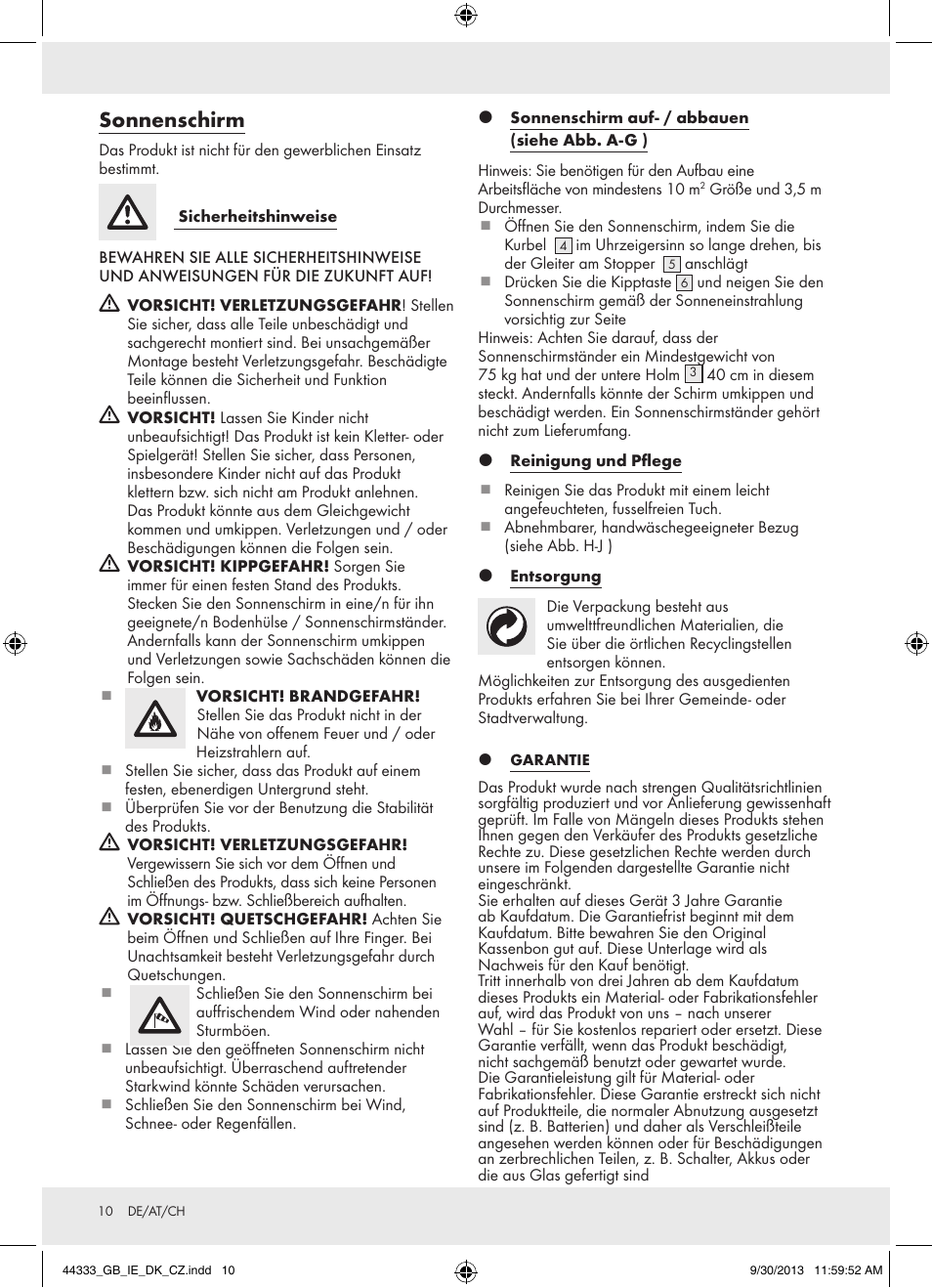 Sonnenschirm | Florabest Z31840 User Manual | Page 10 / 13