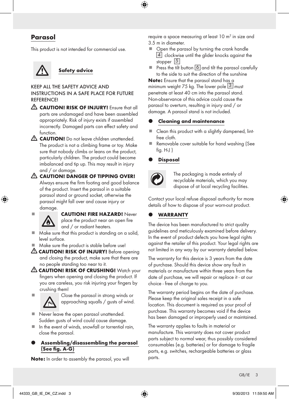 Parasol | Florabest Z31840 User Manual | Page 3 / 13