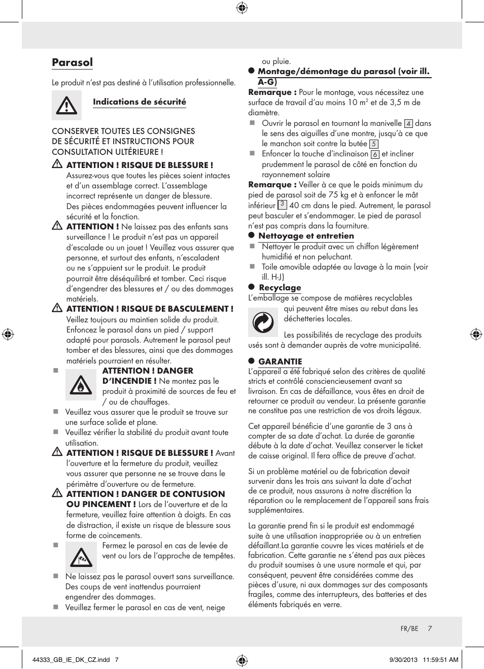 Parasol | Florabest Z31840 User Manual | Page 7 / 13