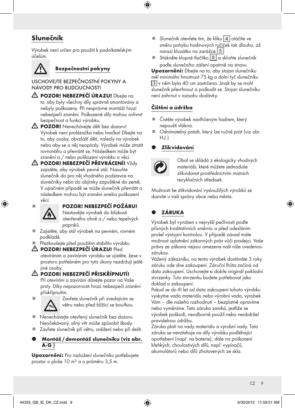 Slunečník | Florabest Z31840 User Manual | Page 9 / 13