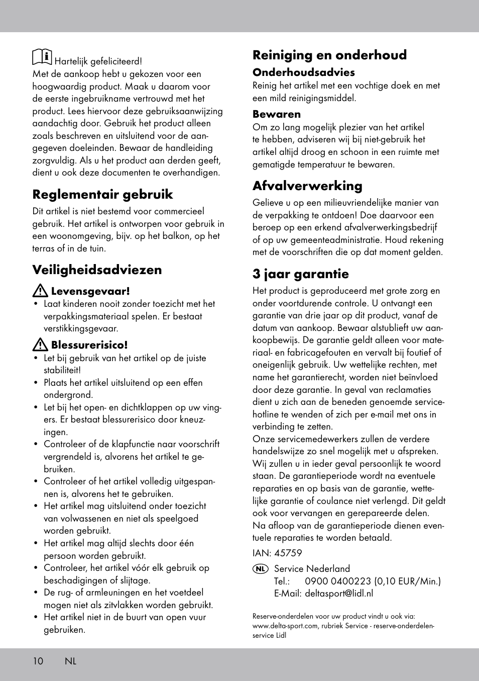 Reglementair gebruik, Veiligheidsadviezen, Reiniging en onderhoud | Afvalverwerking, 3 jaar garantie | Florabest RS-1705 User Manual | Page 10 / 12